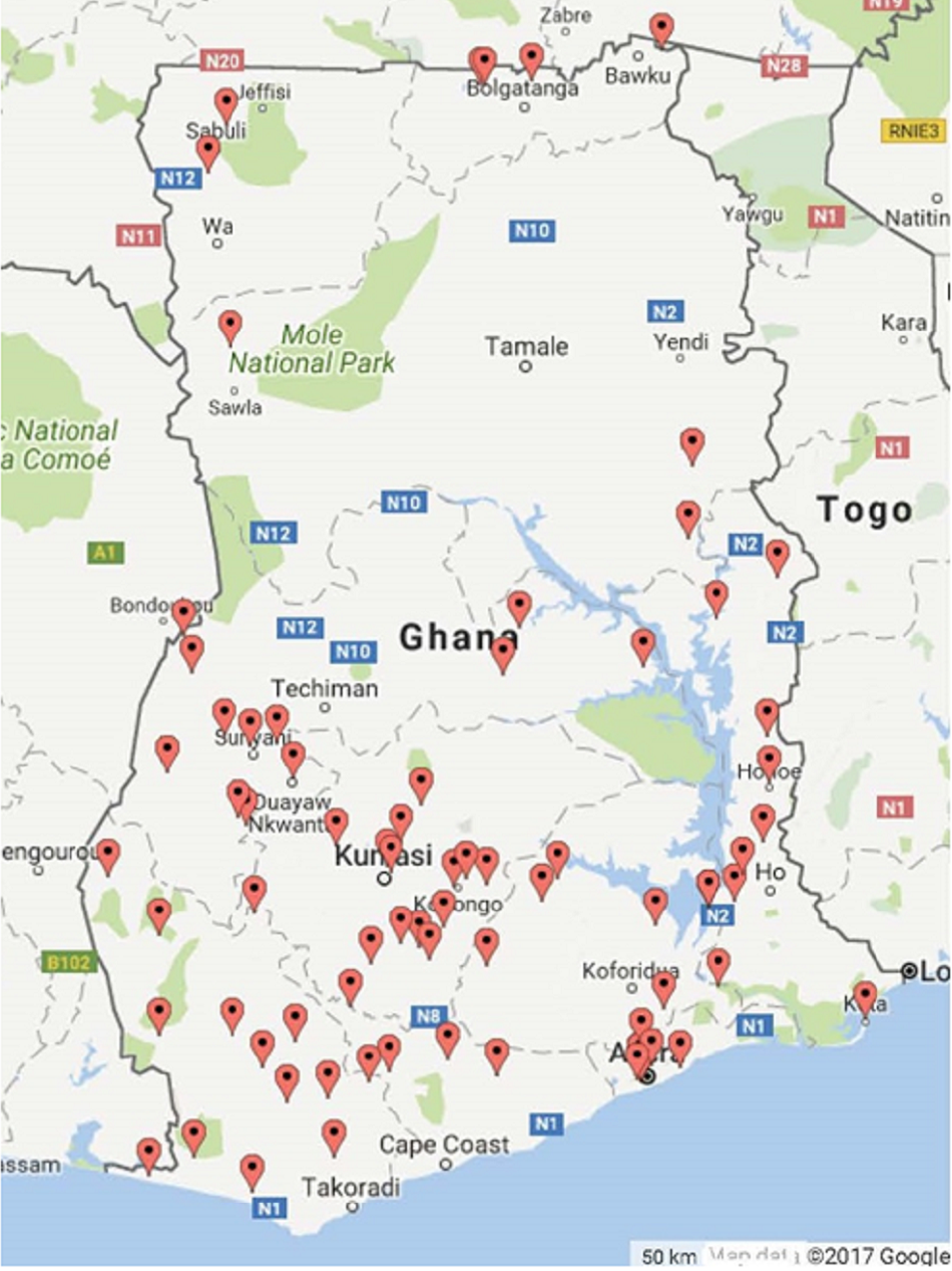 Enlarged view: TAHMO stations in Ghana